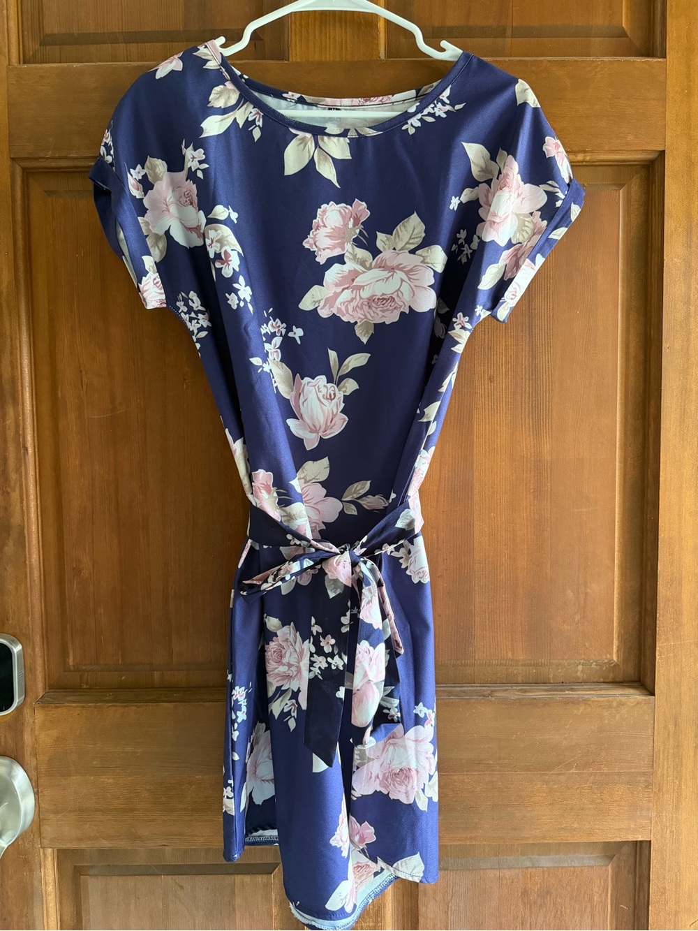 Floral Navy and Pink Belted Women's Dress